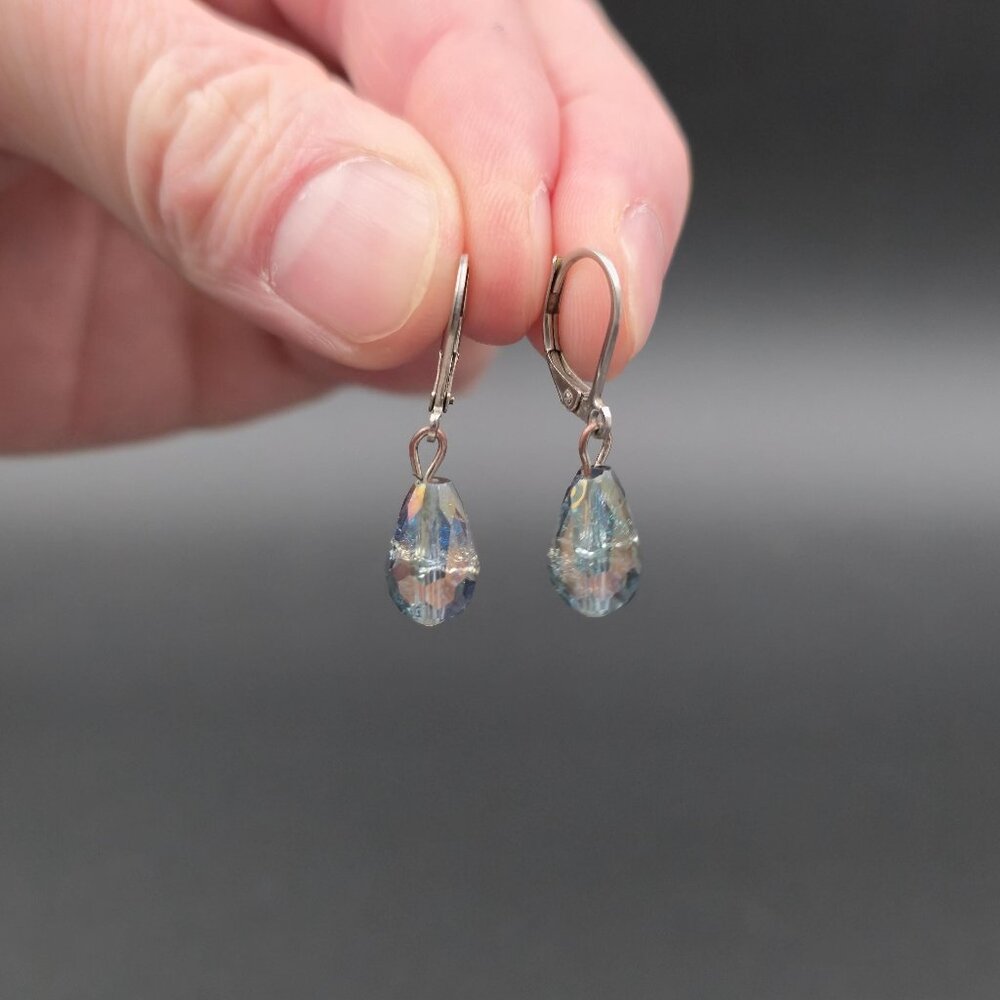 Silver Plated Worn Colorful Crystal Dangle Earrings A6570